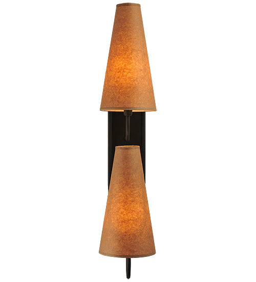 Meyda Lighting Clef 6" 2-Light Oil Rubbed Bronze Wall Sconce With Kraft Textrene Shade Glass