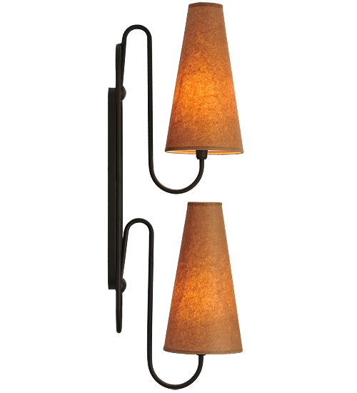 Meyda Lighting Clef 6" 2-Light Oil Rubbed Bronze Wall Sconce With Kraft Textrene Shade Glass