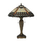 Meyda Lighting Cleopatra 25" 2-Light Mahogany Bronze Table Lamp With Amber & Beige Art Shade Glass