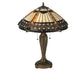 Meyda Lighting Cleopatra 25" 2-Light Mahogany Bronze Table Lamp With Amber & Beige Art Shade Glass