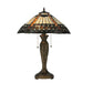 Meyda Lighting Cleopatra 25" 2-Light Mahogany Bronze Table Lamp With Amber & Beige Art Shade Glass