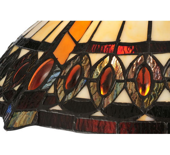 Meyda Lighting Cleopatra 25" 2-Light Mahogany Bronze Table Lamp With Amber & Beige Art Shade Glass