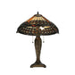 Meyda Lighting Cleopatra 25" 2-Light Mahogany Bronze Table Lamp With Amber & Beige Art Shade Glass