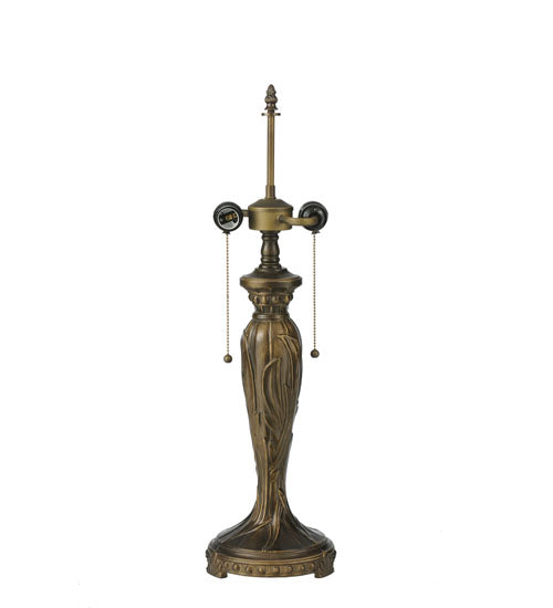 Meyda Lighting Cleopatra 25" 2-Light Mahogany Bronze Table Lamp With Amber & Beige Art Shade Glass