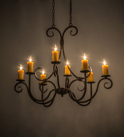 Meyda Lighting Clifton 36" 8-Light Cafe Noir Chandelier With Ivory Faux Candlelight Shade Glass