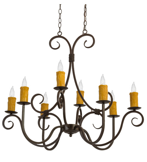 Meyda Lighting Clifton 36" 8-Light Cafe Noir Chandelier With Ivory Faux Candlelight Shade Glass