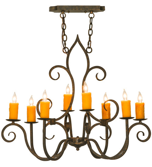 Meyda Lighting Clifton 36" 8-Light Gilded Tobacco Island Chandelier With Amber Faux Candlelight
