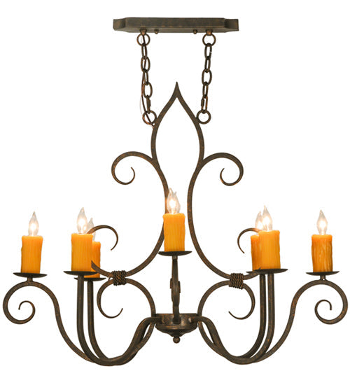 Meyda Lighting Clifton 36" 8-Light Gilded Tobacco Island Chandelier With Amber Faux Candlelight