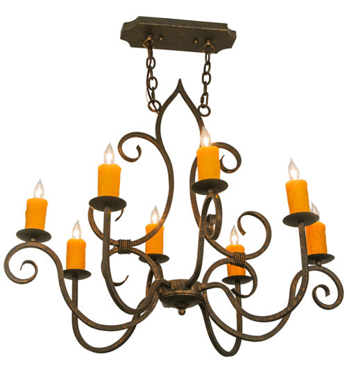 Meyda Lighting Clifton 36" 8-Light Gilded Tobacco Island Chandelier With Amber Faux Candlelight