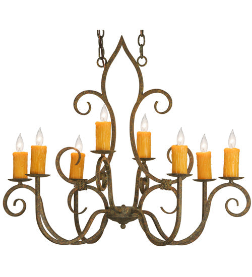 Meyda Lighting Clifton 36" 8-Light Organic Rust Chandelier With Amber Faux Candlelight