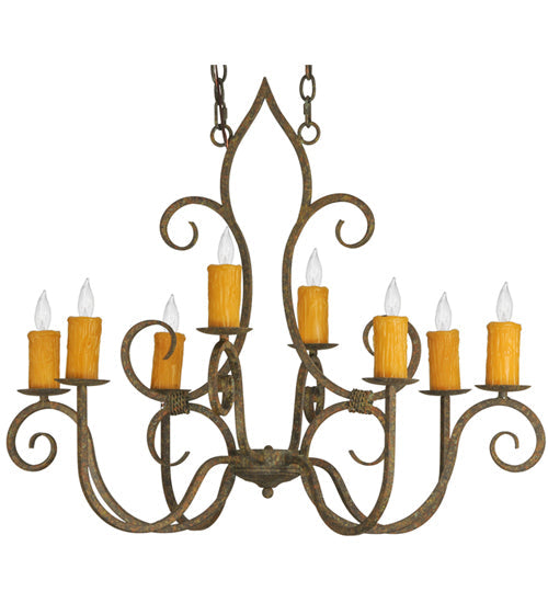 Meyda Lighting Clifton 36" 8-Light Organic Rust Chandelier With Amber Faux Candlelight