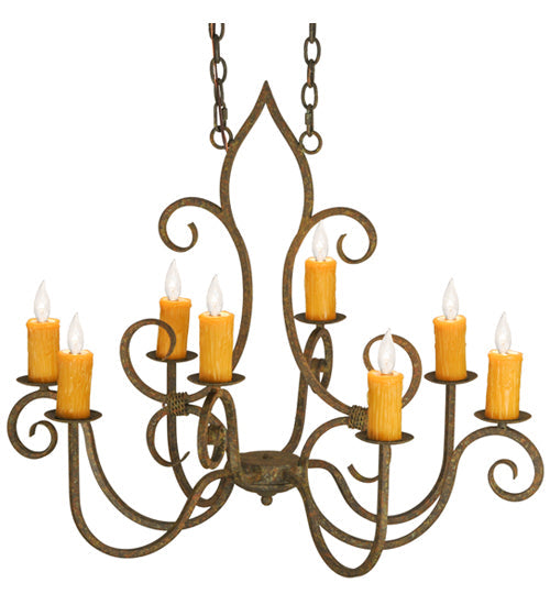 Meyda Lighting Clifton 36" 8-Light Organic Rust Chandelier With Amber Faux Candlelight