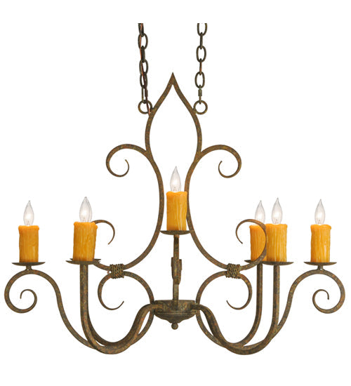 Meyda Lighting Clifton 36" 8-Light Organic Rust Chandelier With Amber Faux Candlelight