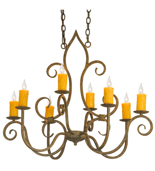 Meyda Lighting Clifton 36" 8-Light Organic Rust Chandelier With Amber Faux Candlelight