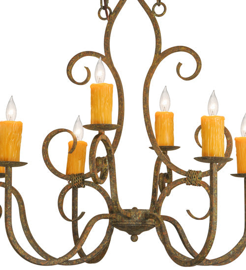 Meyda Lighting Clifton 36" 8-Light Organic Rust Chandelier With Amber Faux Candlelight