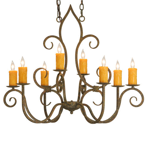 Meyda Lighting Clifton 36" 8-Light Organic Rust Chandelier With Amber Faux Candlelight