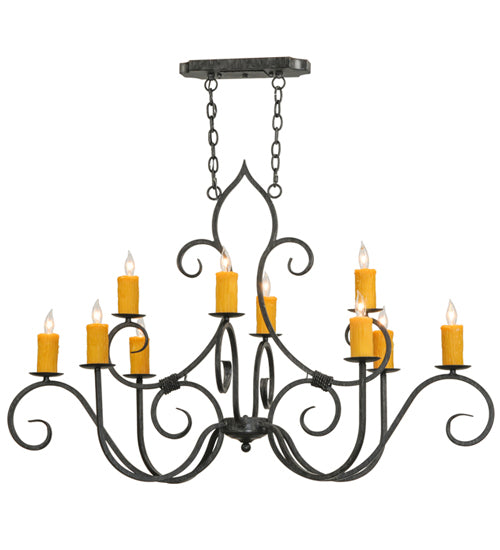 Meyda Lighting Clifton 48" 10-Light Antique Iron Gate Chandelier With Amber Faux Candlelight