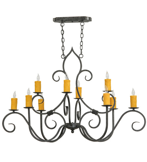 Meyda Lighting Clifton 48" 10-Light Antique Iron Gate Chandelier With Amber Faux Candlelight