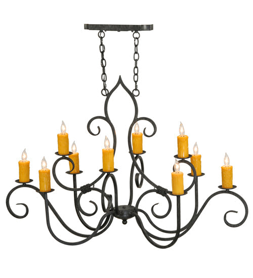 Meyda Lighting Clifton 48" 10-Light Antique Iron Gate Chandelier With Amber Faux Candlelight