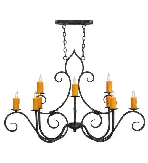 Meyda Lighting Clifton 48" 10-Light Antique Iron Gate Chandelier With Amber Faux Candlelight