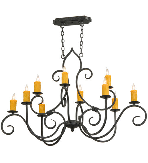 Meyda Lighting Clifton 48" 10-Light Antique Iron Gate Chandelier With Amber Faux Candlelight