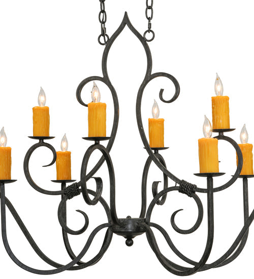 Meyda Lighting Clifton 48" 10-Light Antique Iron Gate Chandelier With Amber Faux Candlelight