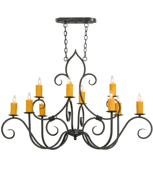Meyda Lighting Clifton 48" 10-Light Antique Iron Gate Chandelier With Amber Faux Candlelight