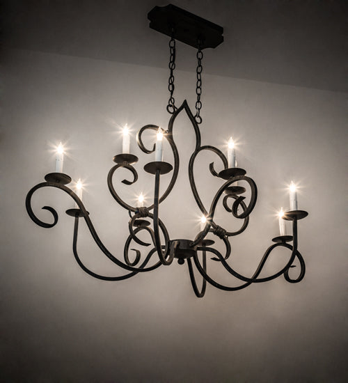 Meyda Lighting Clifton 48" 10-Light Antique Iron Gate Chandelier With White Faux Candlelight