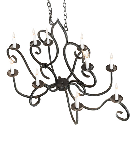 Meyda Lighting Clifton 48" 10-Light Antique Iron Gate Chandelier With White Faux Candlelight