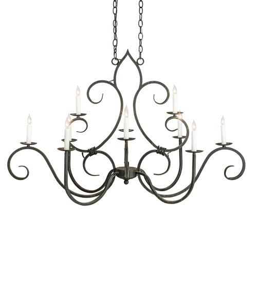Meyda Lighting Clifton 48" 10-Light Antique Iron Gate Chandelier With White Faux Candlelight