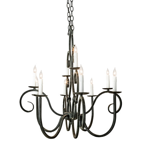 Meyda Lighting Clifton 48" 10-Light Antique Iron Gate Chandelier With White Faux Candlelight