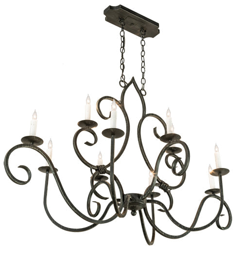 Meyda Lighting Clifton 48" 10-Light Antique Iron Gate Chandelier With White Faux Candlelight