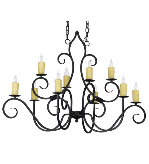 Meyda Lighting Clifton 48" 10-Light Blackwash Chandelier With Ivory Faux Candlelight