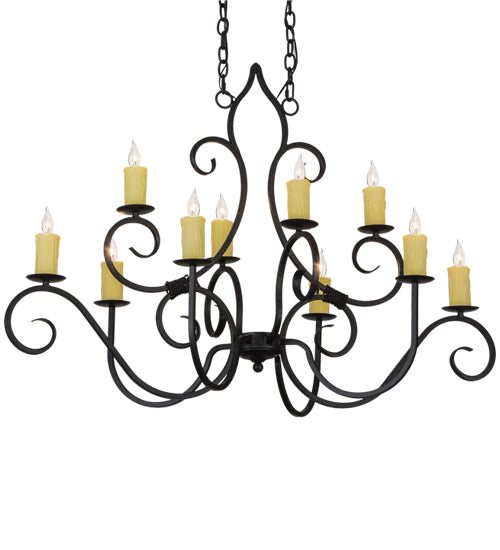 Meyda Lighting Clifton 48" 10-Light Blackwash Chandelier With Ivory Faux Candlelight