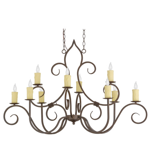 Meyda Lighting Clifton 48" 10-Light Classic Rust Island Chandelier With Ivory Faux Candlelight