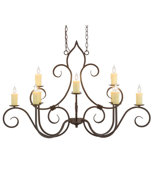 Meyda Lighting Clifton 48" 10-Light Classic Rust Island Chandelier With Ivory Faux Candlelight