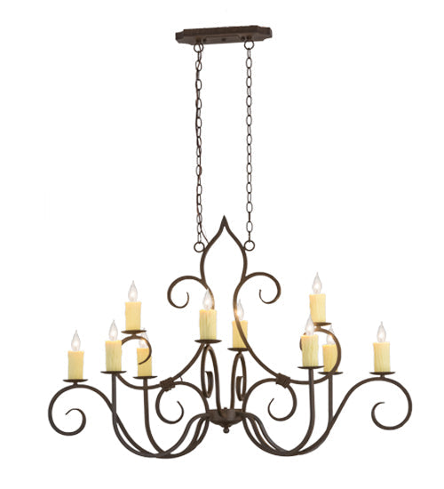 Meyda Lighting Clifton 48" 10-Light Classic Rust Island Chandelier With Ivory Faux Candlelight