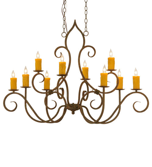 Meyda Lighting Clifton 48" 10-Light Organic Rust Chandelier With Amber Faux Candlelight