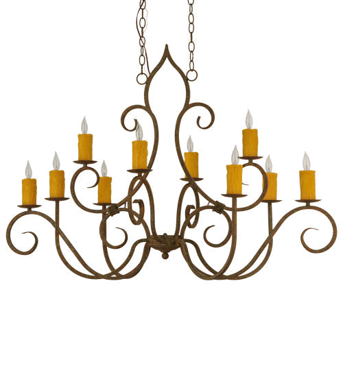 Meyda Lighting Clifton 48" 10-Light Organic Rust Chandelier With Amber Faux Candlelight