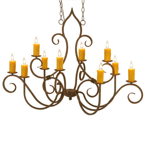 Meyda Lighting Clifton 48" 10-Light Organic Rust Chandelier With Amber Faux Candlelight