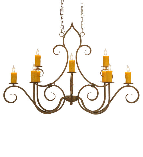 Meyda Lighting Clifton 48" 10-Light Organic Rust Chandelier With Amber Faux Candlelight