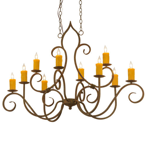 Meyda Lighting Clifton 48" 10-Light Organic Rust Chandelier With Amber Faux Candlelight