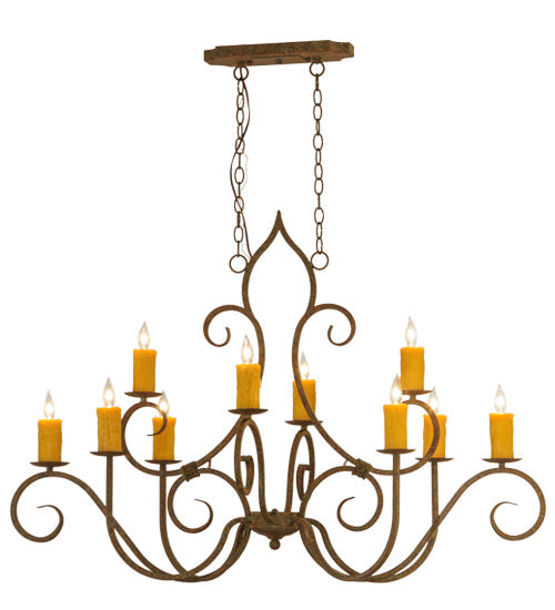 Meyda Lighting Clifton 48" 10-Light Organic Rust Chandelier With Amber Faux Candlelight