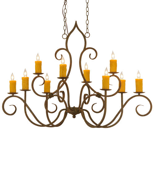 Meyda Lighting Clifton 48" 10-Light Organic Rust Chandelier With Amber Faux Candlelight