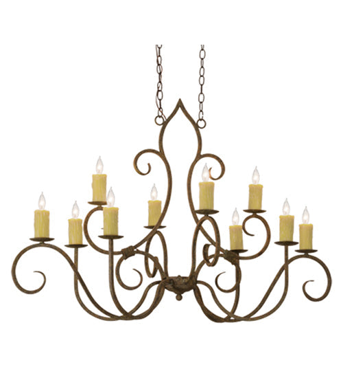 Meyda Lighting Clifton 48" 10-Light Organic Rust Chandelier With Ivory Faux Candlelight