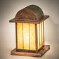 Meyda Lighting Clinton 13" Verdigris Arch Lantern Outdoor Pier Mount Light With Beige Art Shade Glass
