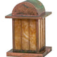 Meyda Lighting Clinton 13" Verdigris Arch Lantern Outdoor Pier Mount Light With Beige Art Shade Glass