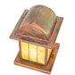 Meyda Lighting Clinton 13" Verdigris Arch Lantern Outdoor Pier Mount Light With Beige Art Shade Glass