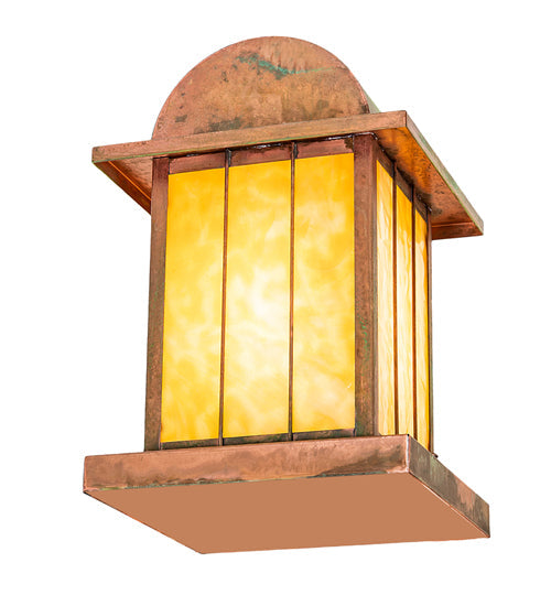 Meyda Lighting Clinton 13" Verdigris Arch Lantern Outdoor Pier Mount Light With Beige Art Shade Glass