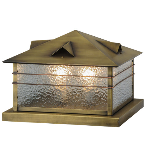 Meyda Lighting Clinton 20" 2-Light Antique Brass Arrowhead Outdoor Pier Mount Light With Clear Granite Shade Glass